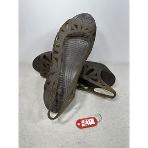 Crocs Adrina III Slip On Wedge Shoes Size 8 Womens Dark Green Khaki Waterproof